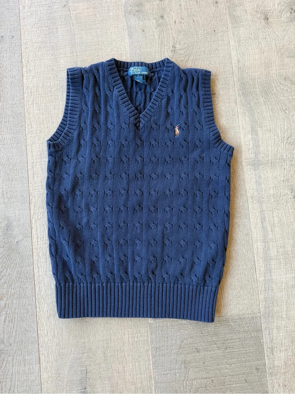 Ralph Lauren Navy Cable-Knit V-Neck Sweater Vest